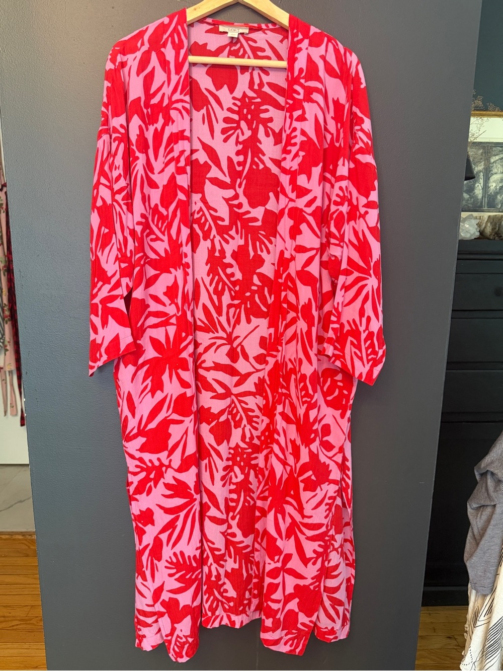 LOFT Red and Pink Floral Kimono